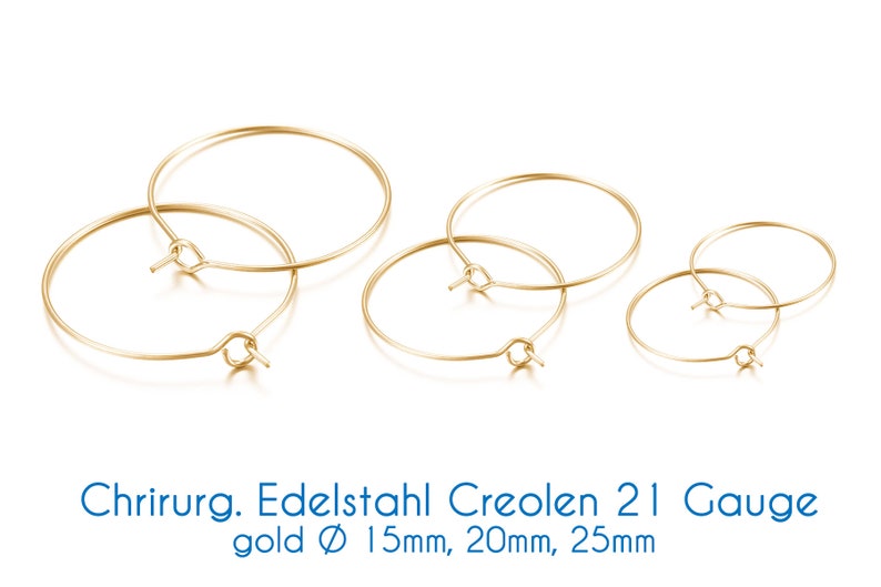 Surgical stainless steel hoop earrings gold 21 gauge Ø 15 mm, 20 mm, 25 mm image 5