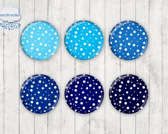 1253 - dots dot blue motif Cabochon Glass Cabochons Handmade Photo Glass Cabs Round,Illustration Cabochon,Image Glass Cabochon