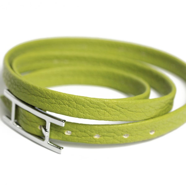 1 wrap bracelet lime green, PU leather, 62 cm long