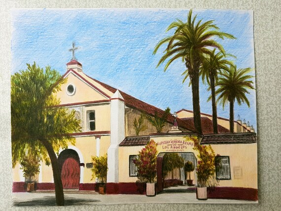 Church art colored pencil portrait wedding venue illustration painting custom chapel cathedral arch pencil drawing from photo