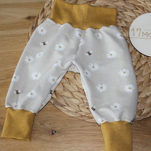 Pump pants bee daisy organic jersey baby pants pull-on pants girls yellow flowers gift birth children's pants baptism magerite spring child image 2