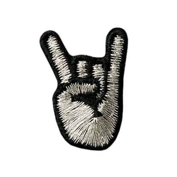 Applikation Rocker Hand - Pommesgabel - Easy - Rock'n'Roll - Rock - Handzeichen - Finger Patch Aufbügelbar und Aufklebar Patch Flicken Rock