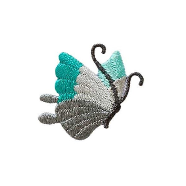 Applikation Schmetterling grau türkis zum Aufbügeln Patch Flicken Bügelbild