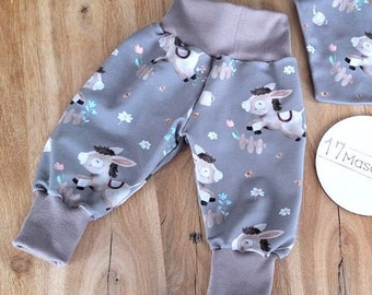 Pumpbroekje ezel met bloemen jersey babybroekje slip-on broekje meisjes bruin dieren cadeau geboorte kinderbroekje doop boerderijkind