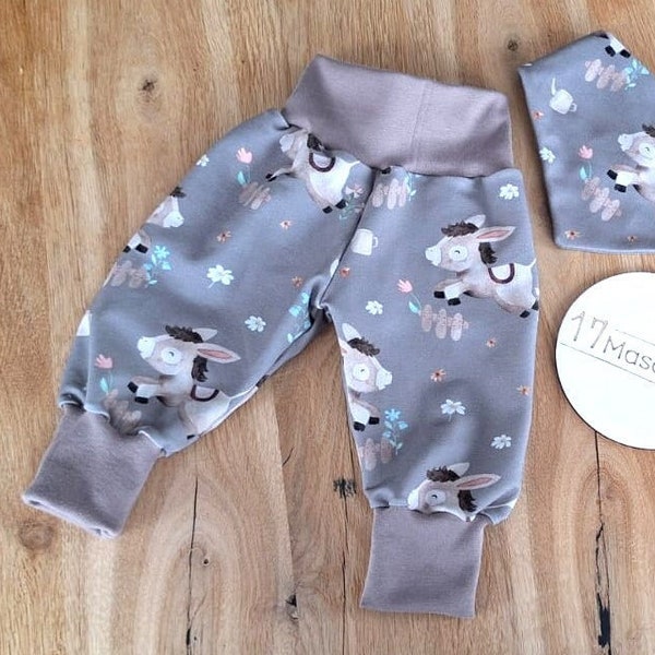 Pumphose donkey with flowers jersey baby pants pull-on pants girl brown animals gift birth children's pants baptism farm child