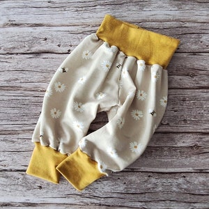 Bloomers bee daisy organic jersey baby pants pull-on pants girls boys yellow flowers gift birth children&#39;s pants magerite spring child