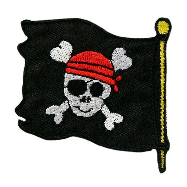 Piratenflagge Applikation Patch Bügelbild Flicken Bügelpatch Flagge schwarz m. Totenkopf Pirat See Kinder 06152 Wasser