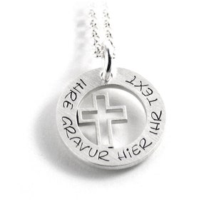 Cross pendant with engraving chain both made of 925 silver baptismal motto faith religion cross symbol round name chain date initial baptism |PS431KE2