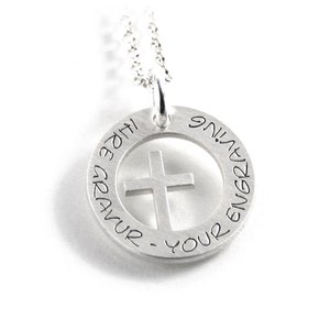 Cross pendant with engraving chain both made of 925 silver baptismal motto faith religion cross symbol round name chain date initial baptism |PS491KE2