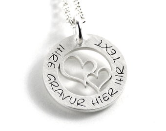 Anhänger mit Gravur Erbskette beides 925 Silber zwei Herzen Herz in Herz Doppelherz Liebe Love Symbol Namenskette Partnerschmuck | PS444KE2