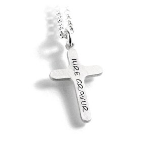 Cross pendant with engraving chain both made of 925 silver filigree faith religion cross symbol round name chain date initial baptism | PS385KE2