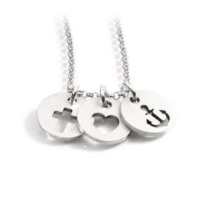 Three Pendants 925 Silver Faith Love Hope Cross Heart Anchor Baptismal Jewelry Partner Jewelry Symbol Jewelry Necklace 925 Silver Unisex | PS9 RKE2