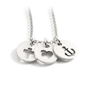 trzy wisiorki ze srebra próby 925 wiara miłość nadzieja krzyż serce kotwica biżuteria do chrztu partner biżuteria symbol biżuteria łańcuszek 925 srebro unisex | PS9RKE2