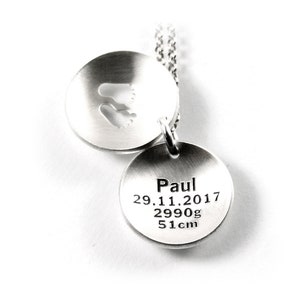 Pendant with your engraving medallion baby baby foot birth baptism baptism necklace baptism jewelry 45 cm long chain made of 925 silver individually | PSD22KE2