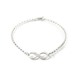 Pulsera con grabado individual de plata 925, nombre, fecha, signo de infinito para mujer, eternidad, pulsera para mujer, pulsera con nombre, joyería de bautismo | PSA1KE5