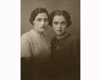 Two young women. Athens Greece 03.09.1935. Vintage photo. Photographers Tabakopoulos Foudoulis.  [52000]