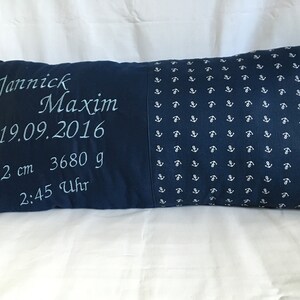 Almohada de peluche con fechas de nacimiento &quot;Ancla&quot;
