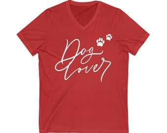 Unisex jersey short sleeve shirt, V-neck, "Dog Lover"