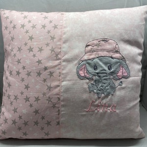 Cuddly pillow with name and elephant