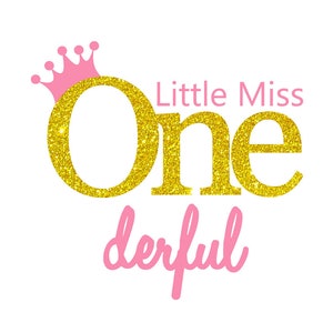 Iron-on picture birthday Little Miss One derful glitter first birthday color choice image 4