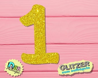 Iron-on picture birthday number one glitter in 33 colors