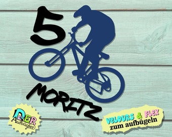 Bügelbild Biker mit Name mit Zahl für Geburtstagsshirt