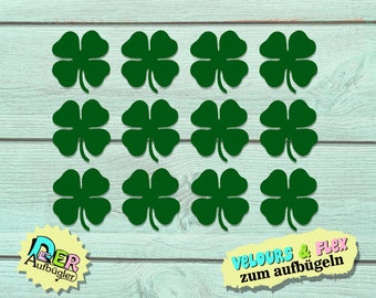 Iron-on picture clover leaf, 12 clover leaves in a set