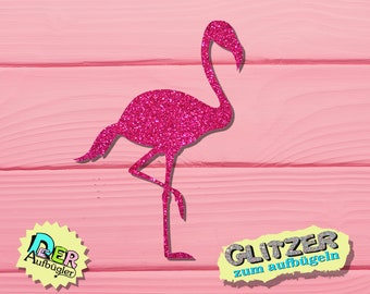 Glitter iron-on picture flamingo