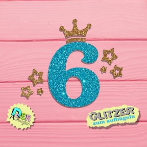Glitter iron-on number with crown, number of your choice