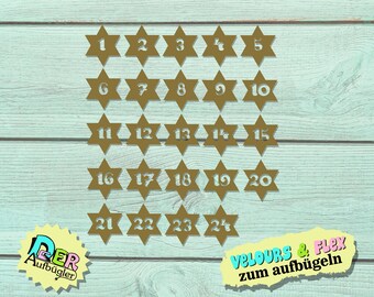 Advent calendar numbers iron-on patch "Star" with 24 or 25 numbers