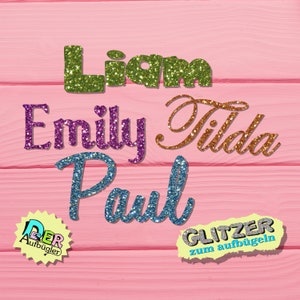 Ironing picture with name or text for ironing SMALL in 33 glitter colors Personalized