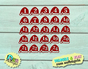 Advent calendar numbers "Christmas hat" iron-on image 24 or 25 numbers