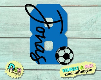 Bügelbild Fußball mit Zahl und Name für Geburtstag