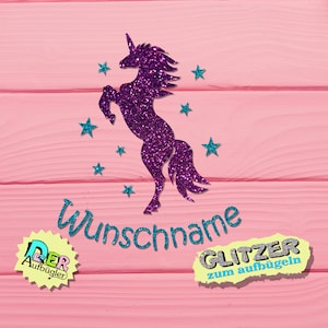 Iron-on picture birthday unicorn with desired name glitter color selection