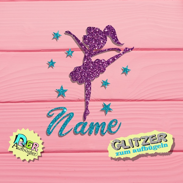 Iron-on picture ballerina with name in glitter color choice