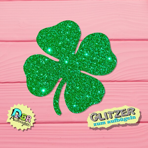 Glitter iron-on picture four-leaf clover in 33 colors