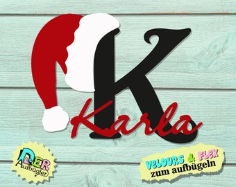 Bügelbild Name Weihnachtsmütze Wunschname für Weihnachtsshirt Monogramm zum aufbügeln Velours und Flex