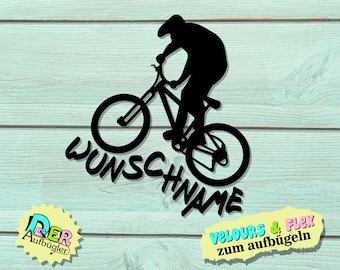 Bügelbild Biker mit Name, Fahrradfahrer zum aufbügeln