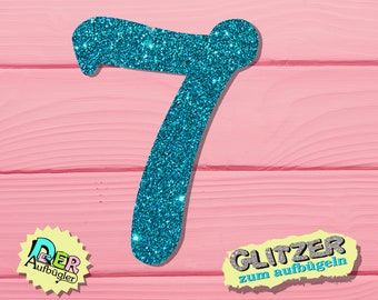 Iron-on birthday number seven glitter in 33 colors