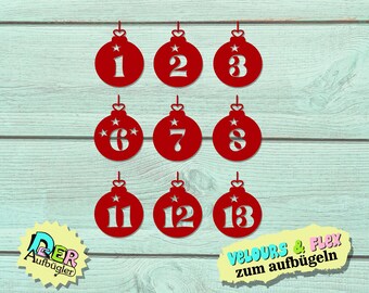 Adventskalenderzahlen zum aufbügeln "Christbaumkugel" in 49 Farben Adventskalender Zahlen Bügelbild