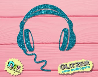 Glitter iron-on patch headphones