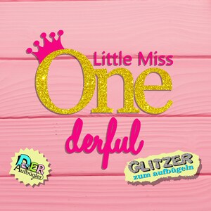 Iron-on picture birthday Little Miss One derful glitter first birthday color choice image 1