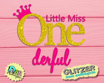 Iron-on picture birthday Little Miss One derful glitter first birthday color choice