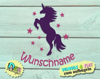 Bügelbild Einhorn mit Name und Sterne