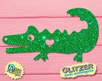 Glitter iron-on picture crocodile with heart
