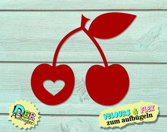 Ironing picture cherry cherries with heart and leaf in 49 colors small