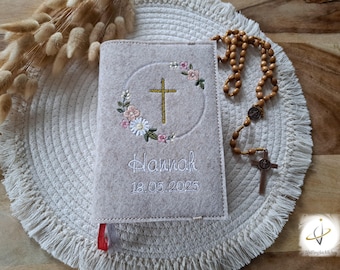 Gotteslobhülle Filz Kommunion 2026 "Ihr seid meine Freunde!" personalisierbar Einband Blümchen Filzhülle individuelles Geschenk Erstommunion