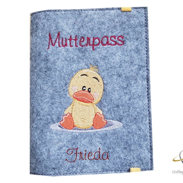 Mutterpasshülle, Hülle Mutterpass, Mutterpass Filz Schwangerschaft Babybauch Wunschkind Hülle Etui Wunschname Entchen