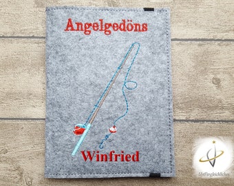 Hülle Etui Angelschein Fischereipass Angelgedöns Angelscheinhülle Fischereipasshülle Namensbestickung Name Geschenk Angler Fangbuch angeln