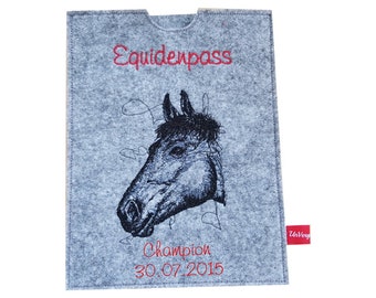 Hülle für Pferdepass/ Equidenpass Equidenpasshülle Pferd Scribble Namensbestickung Pferdepasshülle